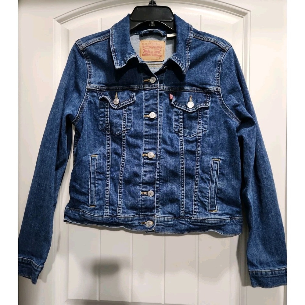 Levis Womens Trucker Jacket Medium Wash Denim Blue Jean Coat XL 29945-0014